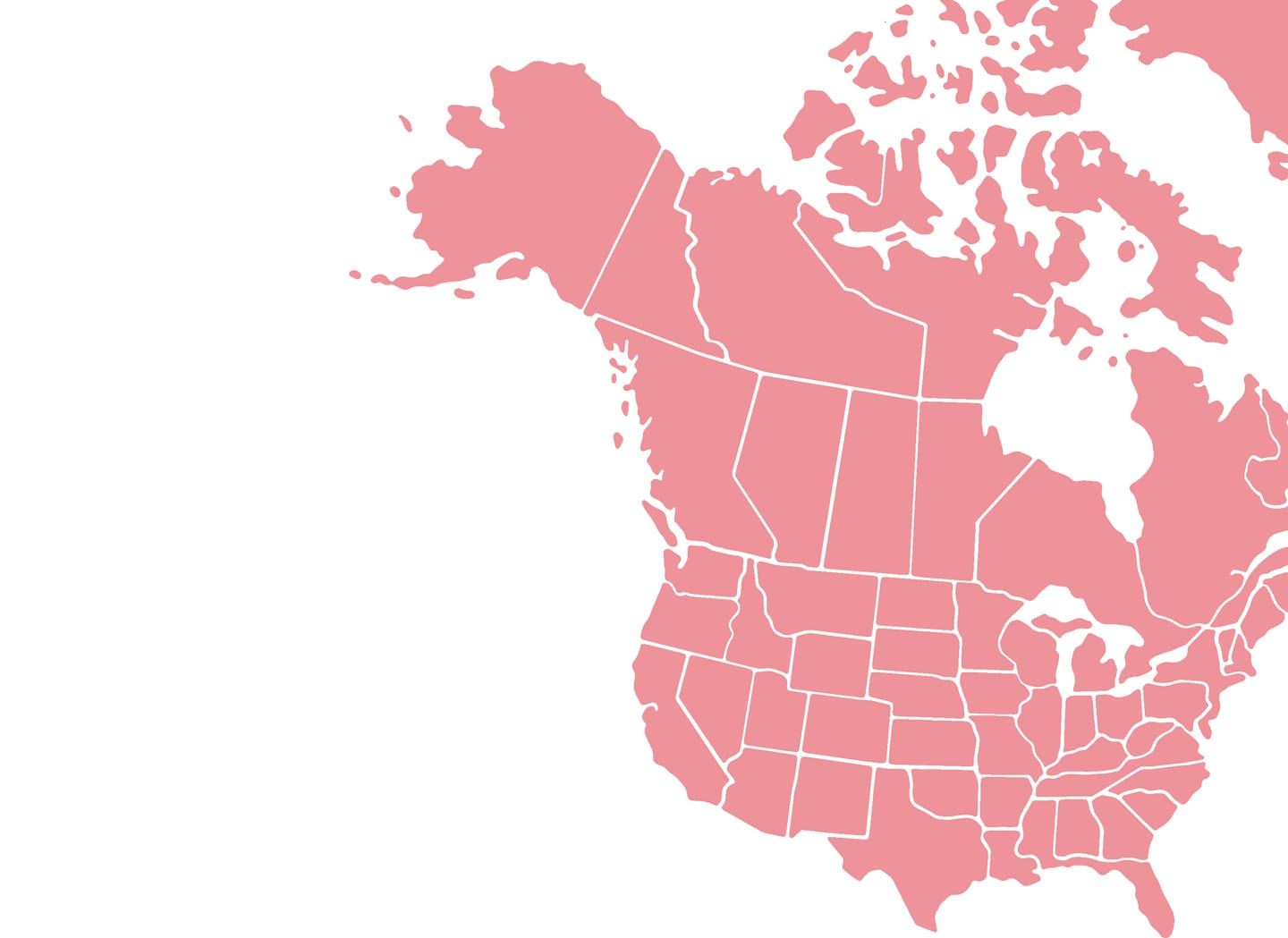 United States &amp; Canada highlighted in red