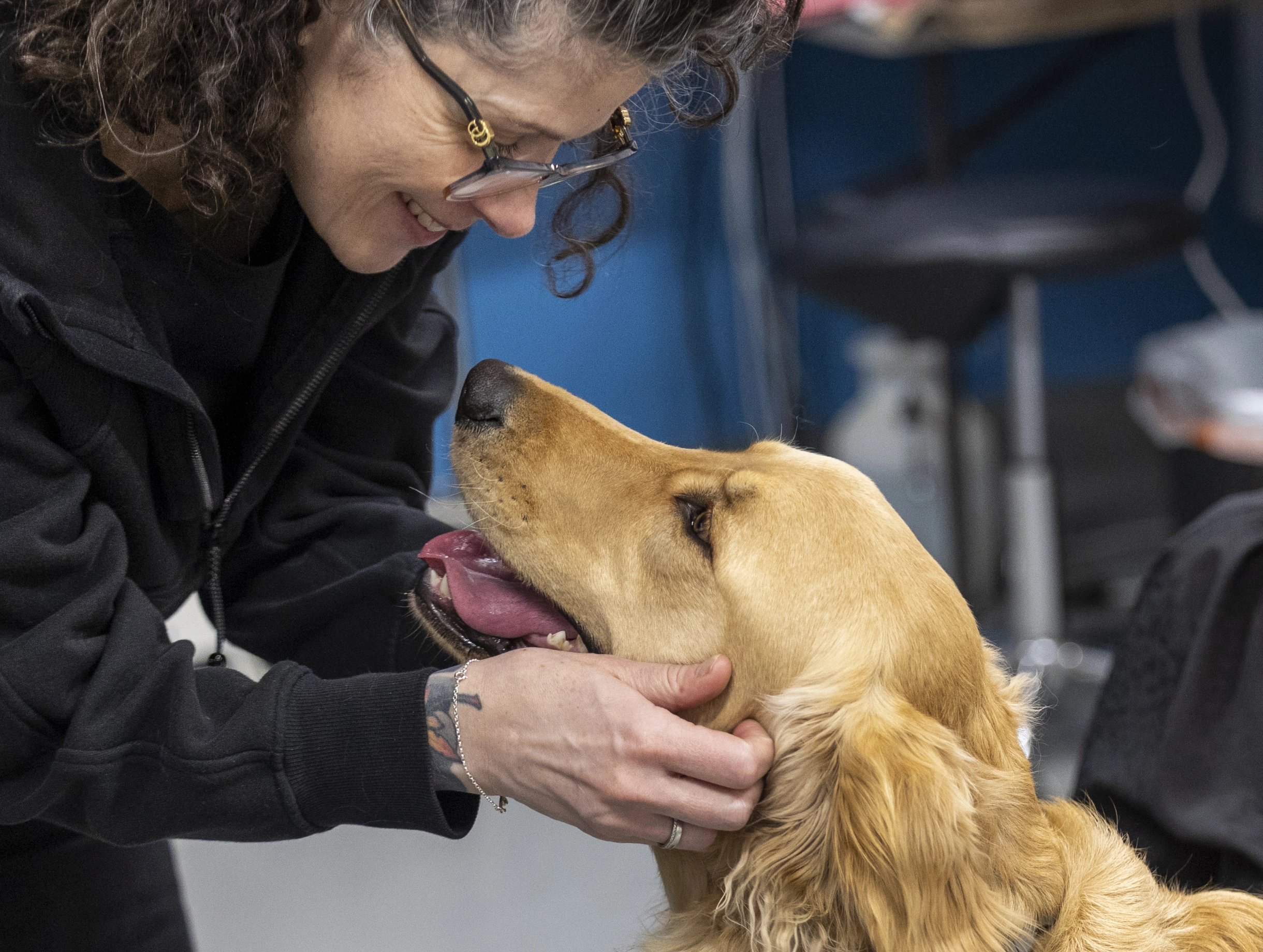 Woman petting dog
